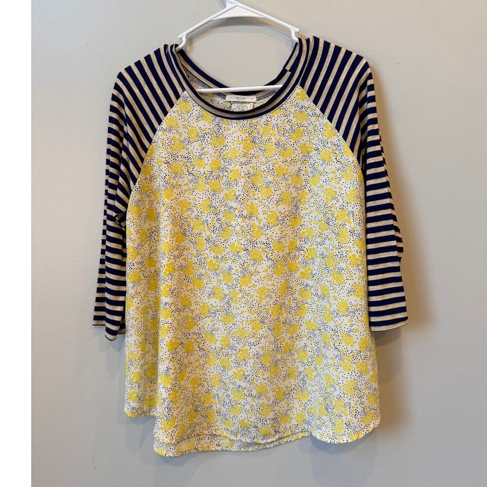 LE LIS Floral Striped Mixed Media Raglan Top MEDIUM